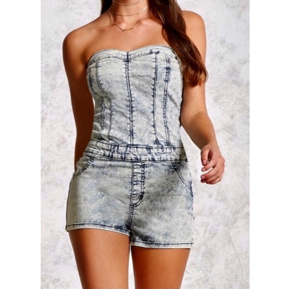 Strapless Denim Romper